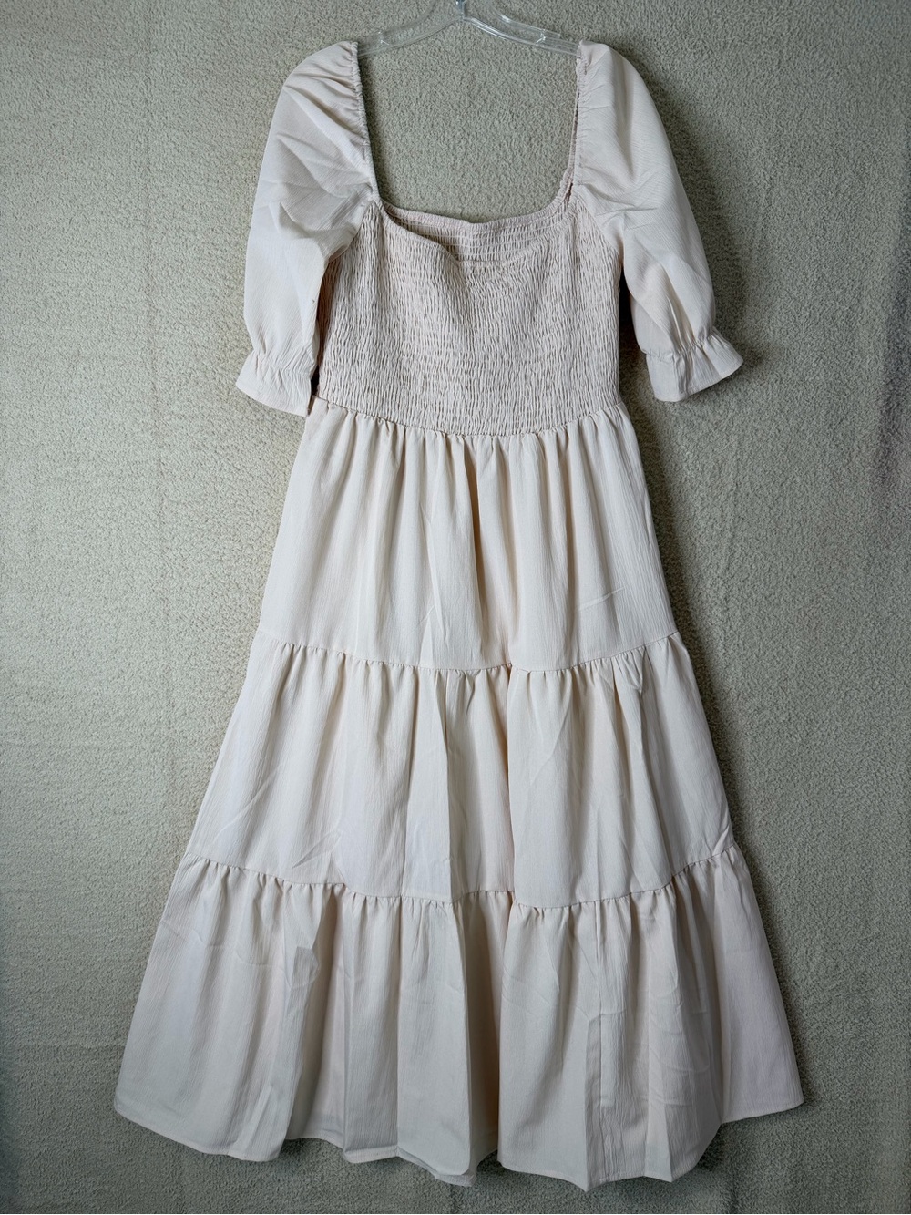 Smocked Square-Neck Maxi Dress in Soft Cream